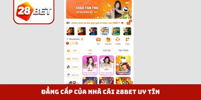 Đẳng cấp của nhà cái 28BET uy tín