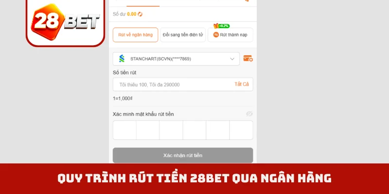 Quy trình rút tiền 28BET qua ngân hàng
